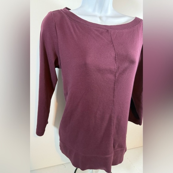 J Jill Perfect Pima Seamed Boat Neck Tee Shirt Women Sz PM Plum Classic Top - Picture 3 of 10